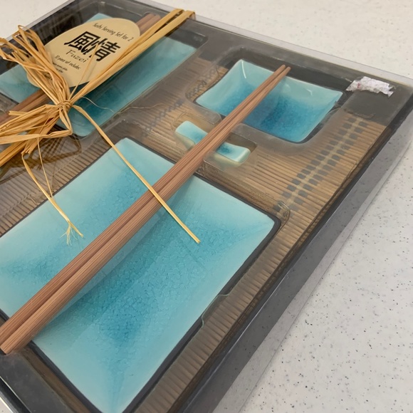 New Fuzei Ceramic Blue Sushi Serving Set For Two 10 pcs - Picture 7 of 10